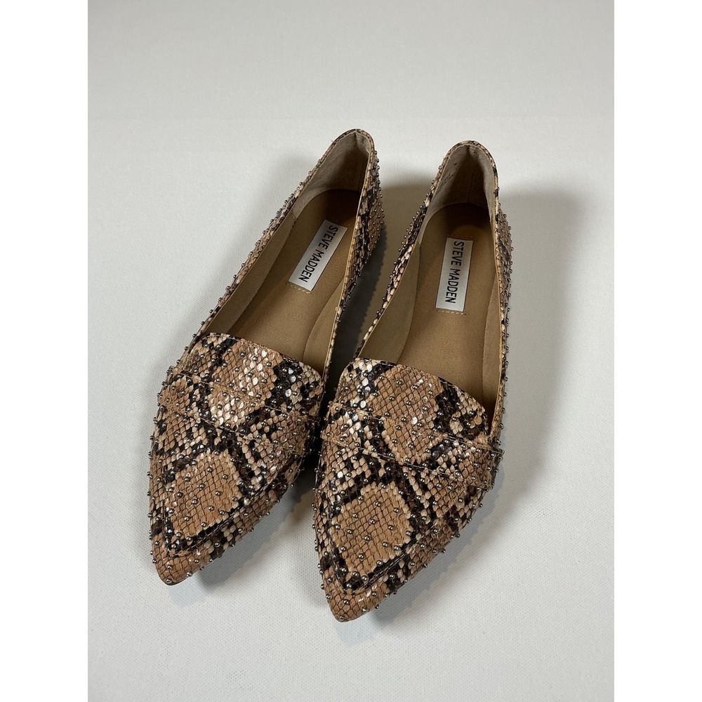 Steve Madden Jianna Snakeskin Studded Pointed Toe Flat Loafers Size 7